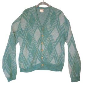 Vintage 60s Mohair Cardigan Sweater Grunge McGregor  M Argyle Distressed Cobain